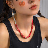 Gothic Bloody Pattern Pearl Necklace Layer Choker Halloween Jewelry