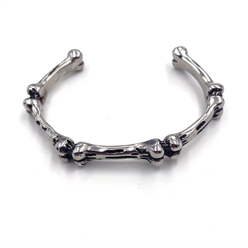 Gothic Bone Adjustable Stainless Steel Bracelet Punk Skeleton Bangle