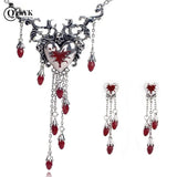 Gothic Broken Heart Tassel Necklace Punk Skull Red Drop Oil Pendant