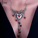 Gothic Broken Heart Tassel Necklace Punk Skull Red Drop Oil Pendant