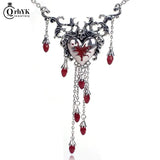 Gothic Broken Heart Tassel Necklace Punk Skull Red Drop Oil Pendant