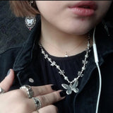 Gothic Butterfly Pendant Necklace Choker Hippop Pearl Chain