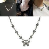 Gothic Butterfly Pendant Necklace Choker Hippop Pearl Chain