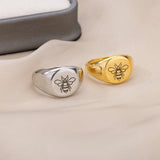 Gothic Carved Bee Butterfly Rings Stainless Steel Couple Ring Vintage Jewelry