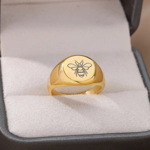 Gothic Carved Bee Butterfly Rings Stainless Steel Couple Ring Vintage Jewelry