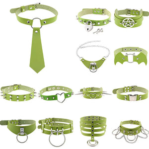 Gothic Rivet Leather Choker Green Necklace Rock Punk