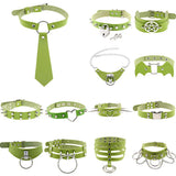 Gothic Rivet Leather Choker Green Necklace Rock Punk