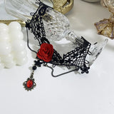 Gothic Chokers Beaded Flowers Lace Neck Choker Necklace Vintage Tassel Chain