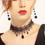 Gothic Chokers Beaded Flowers Lace Neck Choker Necklace Vintage Tassel Chain