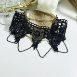Gothic Chokers Beaded Flowers Lace Neck Choker Necklace Vintage Tassel Chain
