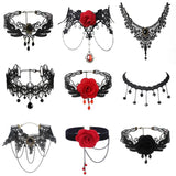 Gothic Chokers Beaded Flowers Lace Neck Choker Necklace Vintage Tassel Chain