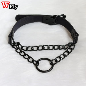 Gothic O-Ring Leather Chain Collar Choker Necklace
