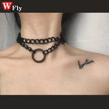 Gothic O-Ring Leather Chain Collar Choker Necklace