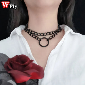 Gothic O-Ring Leather Chain Collar Choker Necklace