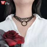 Gothic O-Ring Leather Chain Collar Choker Necklace