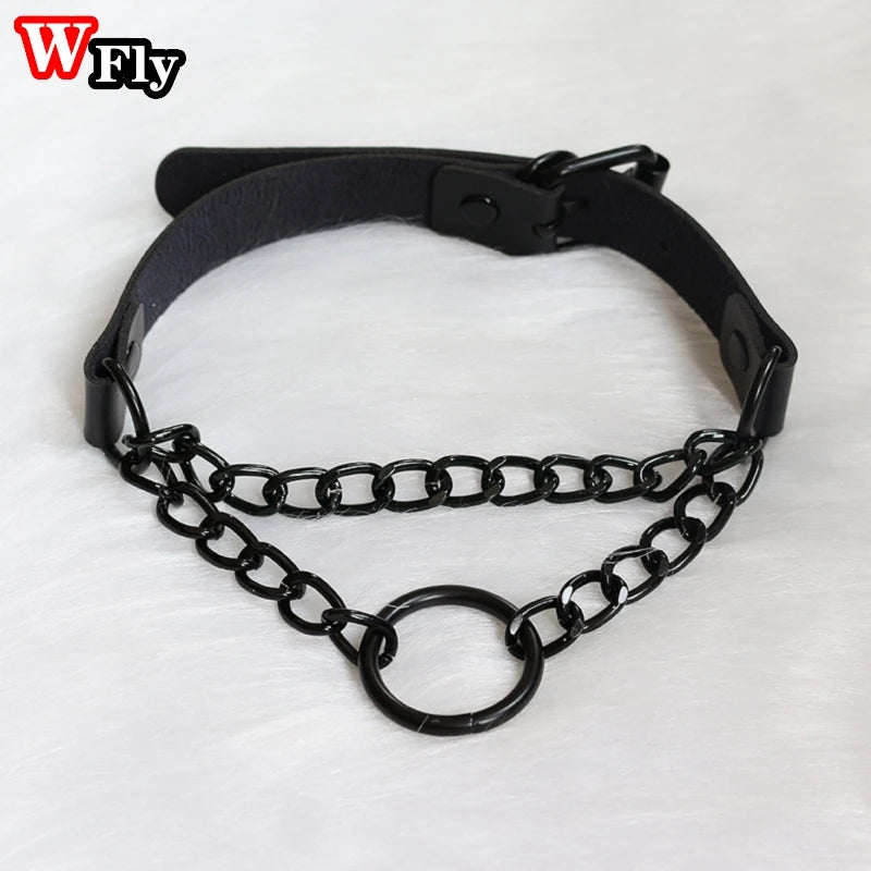 Gothic O-Ring Leather Chain Collar Choker Necklace