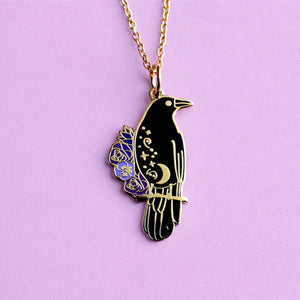 Gothic Flower Star Moon Crow Pendant Necklace Witch Magic Jewelry