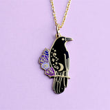 Gothic Flower Star Moon Crow Pendant Necklace Witch Magic Jewelry