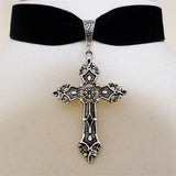 Gothic Cross Choker Velvet Pagan Wiccan Pendant Steampunk Necklace