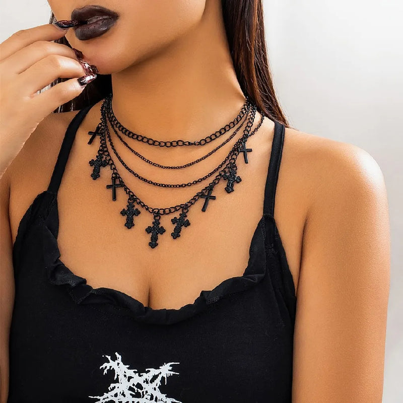 Gothic Cross Pendant Necklace for Women Halloween Cosplay Jewelry