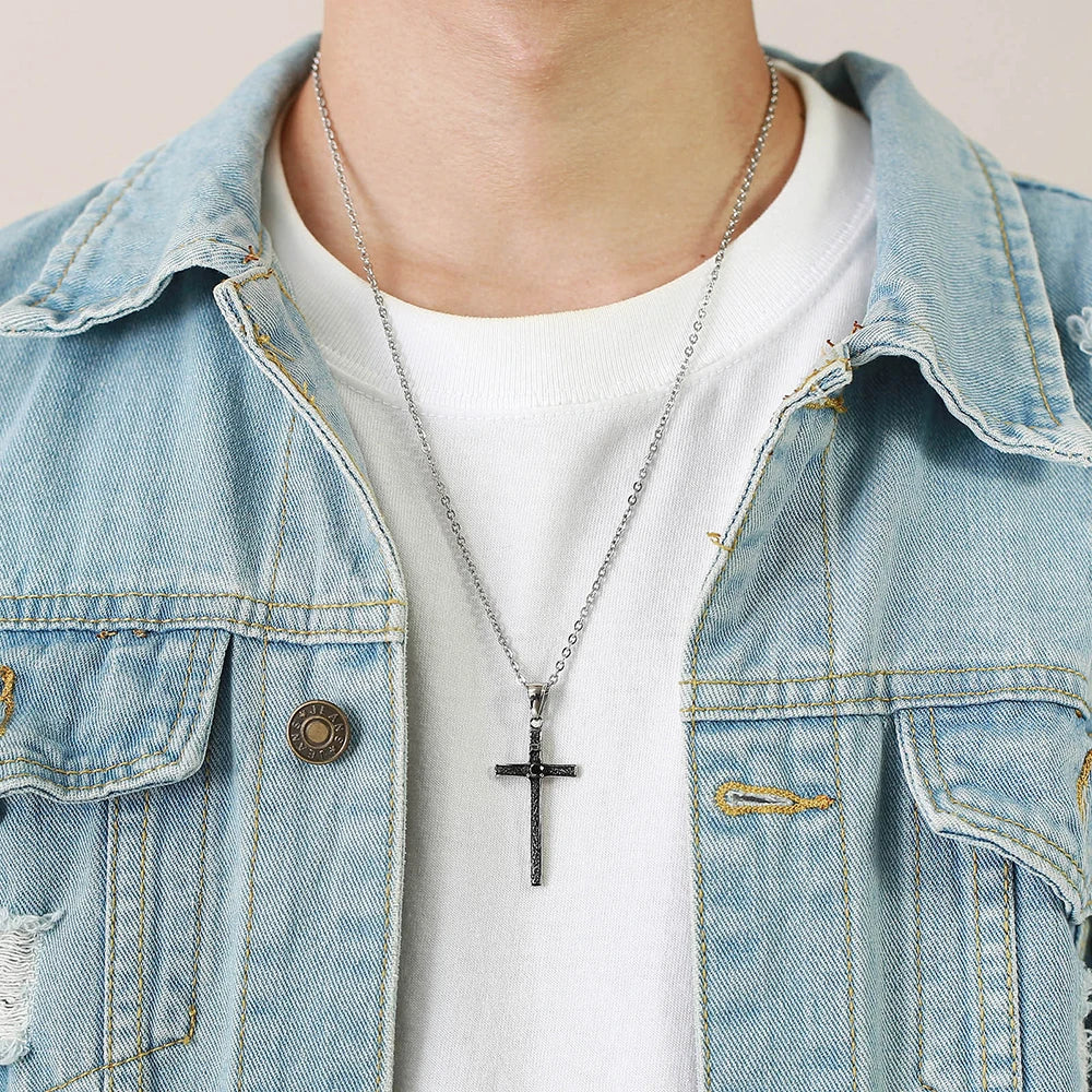 Gothic Cross Pendant Necklace Men Jewelry Gift with Chain