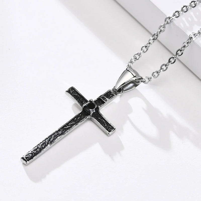 Gothic Cross Pendant Necklace Men Jewelry Gift with Chain