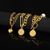 Gothic Cuban Thick Chain Bracelet Exaggerated Charm Pearl Statement Jewelry