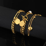 Gothic Cuban Thick Chain Bracelet Exaggerated Charm Pearl Statement Jewelry