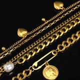 Gothic Cuban Thick Chain Bracelet Exaggerated Charm Pearl Statement Jewelry