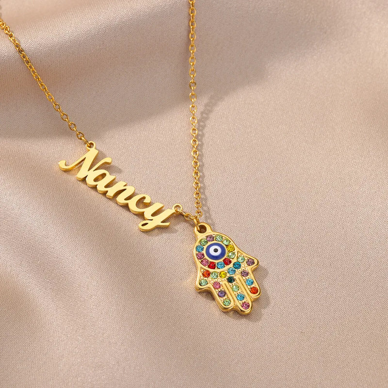 Gothic Hamsa Hand Necklace Stainless Steel Evil Eye Pendant