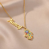 Gothic Hamsa Hand Necklace Stainless Steel Evil Eye Pendant