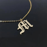 Gothic Initial Number Pendant Necklace Personalized Letter Charm Name Jewelry