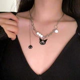 Gothic Cartoon Little Devil Pendant Necklace Stainless Steel Skull Reflective