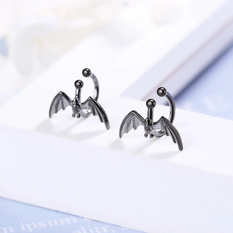 Gothic Bat Ear Clips 925 Sterling Silver Earrings for Women Girls