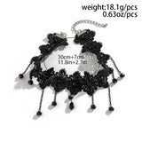 Gothic Dark Lace Tassel Pendant Necklace Vintage Hollow Clavicle Chain