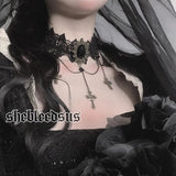 Gothic Dark Lolita Lace Cross Collar Chain Choker Y2k Jewelry