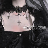 Gothic Dark Lolita Lace Cross Collar Chain Choker Y2k Jewelry