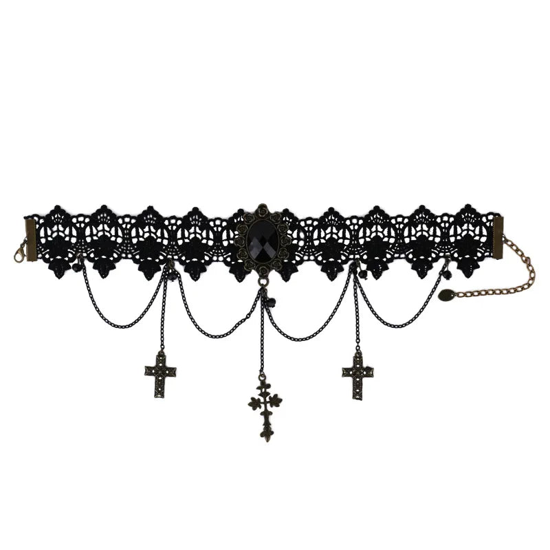 Gothic Dark Lolita Lace Cross Collar Chain Choker Y2k Jewelry
