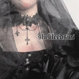 Gothic Dark Lolita Lace Cross Collar Chain Choker Y2k Jewelry
