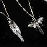 Gothic Death Skull Moth Quartz Pendant Necklace Animal Occult Jewerly