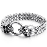 Gothic Double Skull Man Bracelet Stainless Steel Chain Mens Charm Bracelets