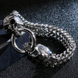 Gothic Double Skull Man Bracelet Stainless Steel Chain Mens Charm Bracelets