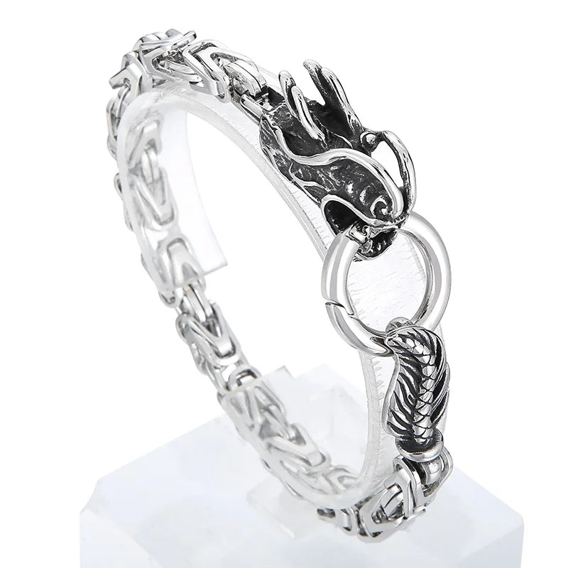 Gothic Dragon Bracelet Bangle Stainless Steel Byzantine Chain King Bracelets