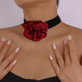Gothic Lace Red Flower Chain Necklace for Women Wedding Bridal