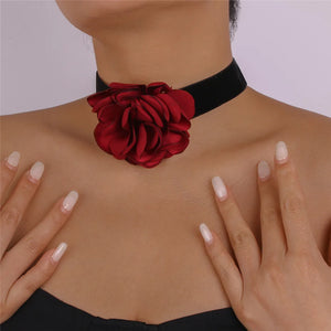 Gothic Lace Red Flower Chain Necklace for Women Wedding Bridal