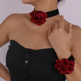 Gothic Lace Red Flower Chain Necklace for Women Wedding Bridal