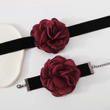 Gothic Lace Red Flower Chain Necklace for Women Wedding Bridal