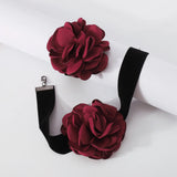 Gothic Lace Red Flower Chain Necklace for Women Wedding Bridal