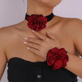 Gothic Lace Red Flower Chain Necklace for Women Wedding Bridal