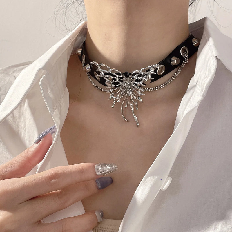 Gothic Butterfly Choker Necklace for Women Punk Collar Party Goth Jewelry